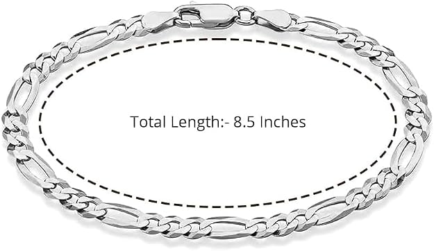 925 Sterling Silver 4mm Italian Diamond-Cut Figaro Link Chain Bracelet for Men & Women - DIAMOND FACTORY