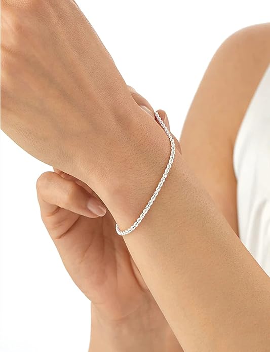 925 Sterling Silver 5mm Rope Chain Bracelet - DIAMOND FACTORY