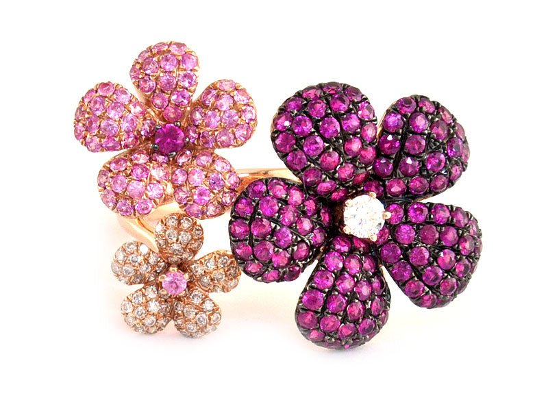 EFFY 14K ROSE GOLD DIAMOND,PINK SAPPHIRE,NATURAL RUBY RING - DIAMOND FACTORY