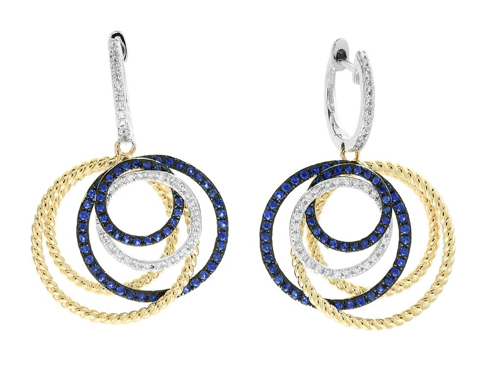 EFFY 14K WHITE and YELLOW GOLD DIAMOND,NATURAL SAPPHIRE EARRINGS - DIAMOND FACTORY