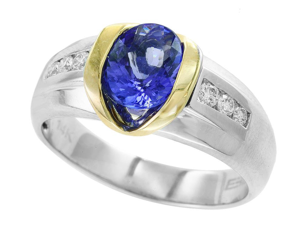EFFY 14K WHITE and YELLOW GOLD DIAMOND,TANZANITE RING (WITH 9X7 CENTER SIZE) CENTER SIZE: 9X7 - DIAMOND FACTORY