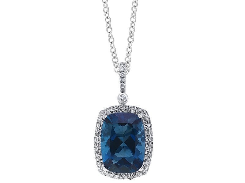 EFFY 14K WHITE GOLD DIAMOND,LONDON BLUE TOPAZ PENDANT - DIAMOND FACTORY