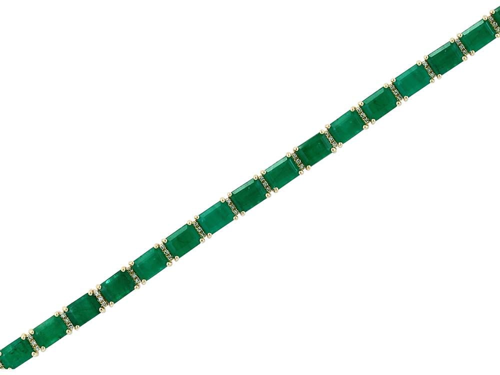 EFFY 14K WHITE GOLD DIAMOND,NATURAL EMERALD BRACELET - DIAMOND FACTORY