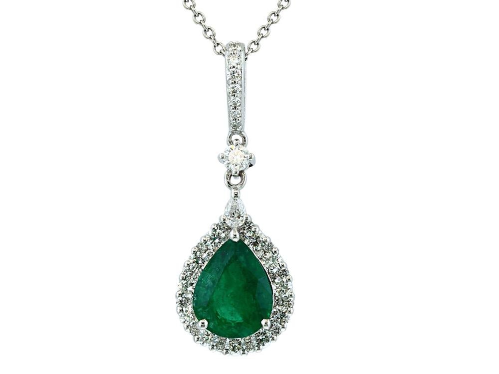 EFFY 14K WHITE GOLD DIAMOND,NATURAL EMERALD PENDANT - DIAMOND FACTORY
