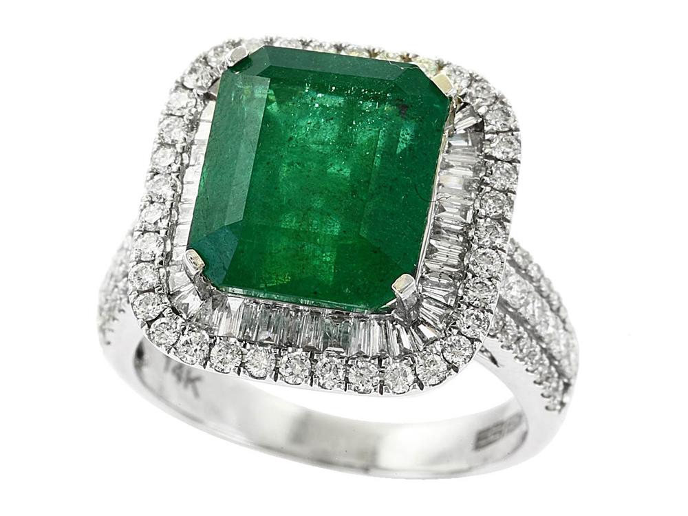 EFFY 14K WHITE GOLD DIAMOND,NATURAL EMERALD RING - DIAMOND FACTORY