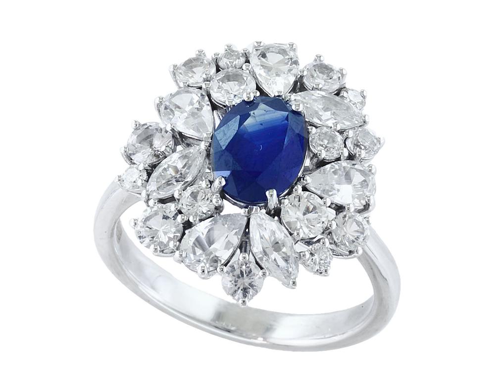 EFFY 14K WHITE GOLD DIAMOND,NATURAL SAPPHIRE,WHITE SAPPHIRE RING - DIAMOND FACTORY