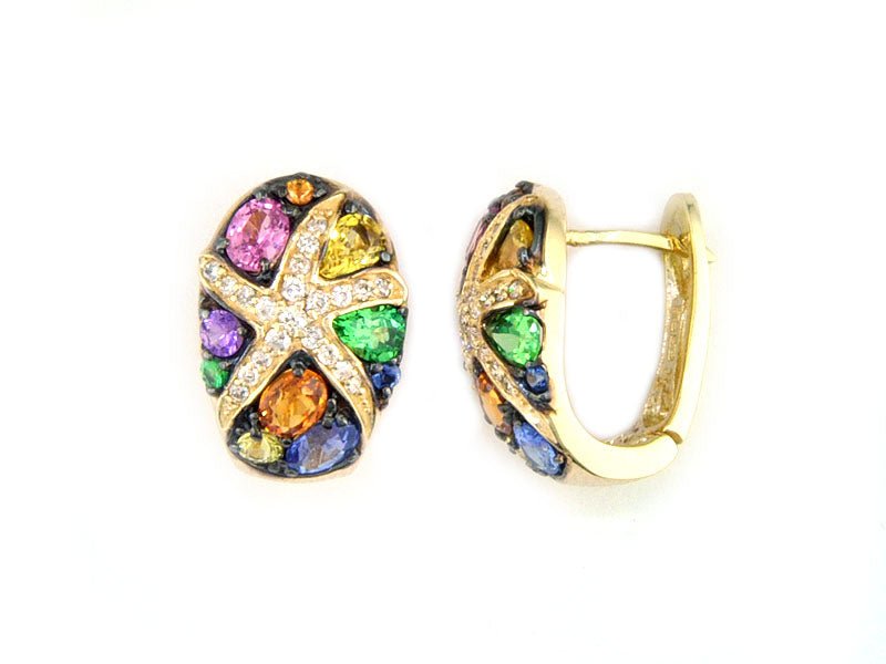 EFFY 14K YELLOW GOLD DIAMOND,NATURAL CEYLON SAPPHIRE,ORANGE SAPPHIRE,PINK SAPPHIRE,PURPLE SAPPHIRE,TSAVORITE,YELLOW SAPPHIRE EARRINGS - DIAMOND FACTORY