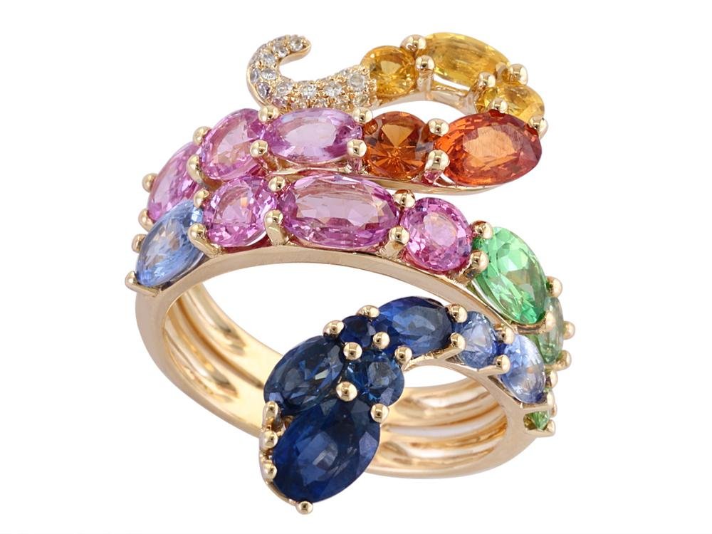 EFFY 14K YELLOW GOLD DIAMOND,ORANGE SAPPHIRE,PINK SAPPHIRE,NATURAL SAPPHIRE,TSAVORITE,YELLOW SAPPHIRE RING - DIAMOND FACTORY