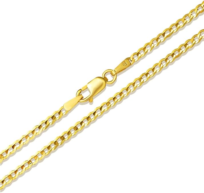 Solid 14K Yellow Gold Cuban Chain Necklace – 20 INCHES LONG - DIAMOND FACTORY