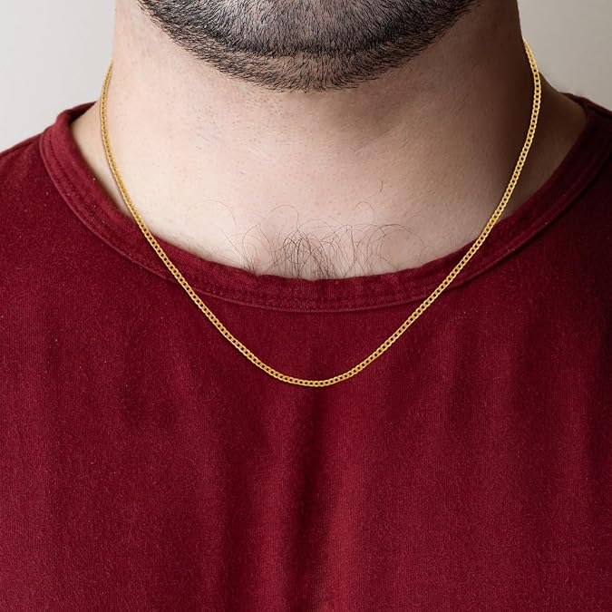 Solid 14K Yellow Gold Cuban Chain Necklace – 20 INCHES LONG - DIAMOND FACTORY