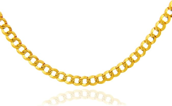 Solid 14K Yellow Gold Cuban Chain Necklace – 20 INCHES LONG - DIAMOND FACTORY