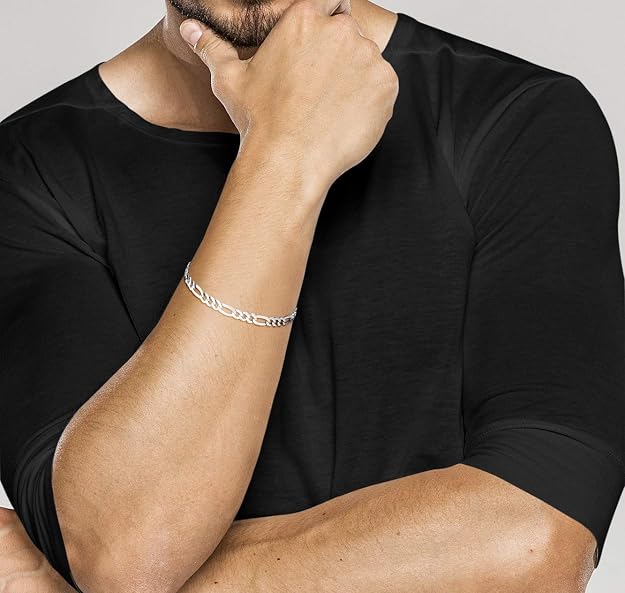 Solid 925 Sterling Silver Italian 5mm Diamond-Cut Figaro Chain Bracelet for Men & Women - DIAMOND FACTORY