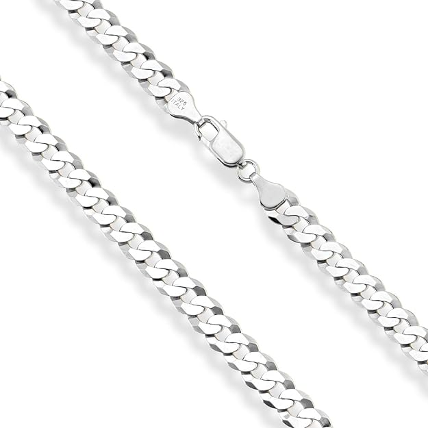 Solid 925 Sterling Silver Italian 7mm Diamond Cut Cuban Link Curb Chain Necklace for Men Women - DIAMOND FACTORY