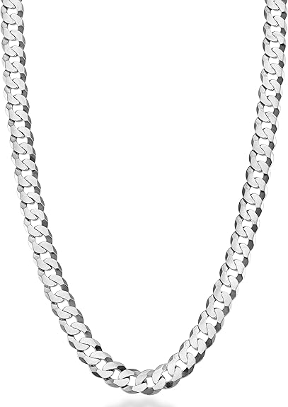 Solid 925 Sterling Silver Italian 7mm Diamond Cut Cuban Link Curb Chain Necklace for Men Women - DIAMOND FACTORY