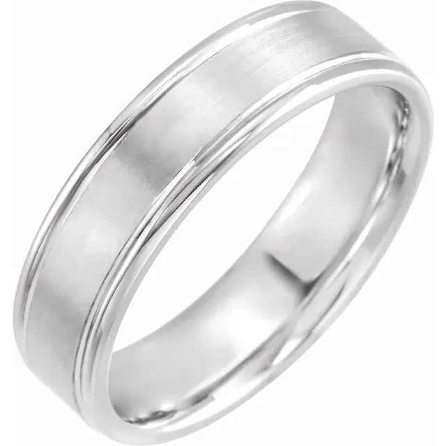 White Gold 6 mm Grooved Comfort-Fit Flat Wedding Band Size-10 - DIAMOND FACTORY