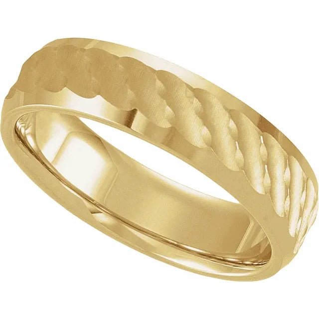 Yellow Gold 6mm Patterned Comfort-Fit Wedding Band - DIAMOND FACTORY
