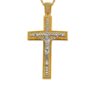 14k Gold 2 Tone CZ Jesus Cross Pendant (pendant only)