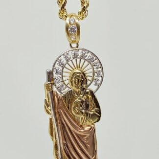 14k Gold San Judas 3 tone with Stones ( pendant or chain set )