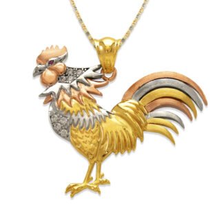 14k Gold 3 Tone Rooster w/Cz Pendant (pendant only)