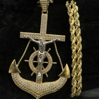 14k Gold Jesus Anchor Pendant or Chain set (BSP526)