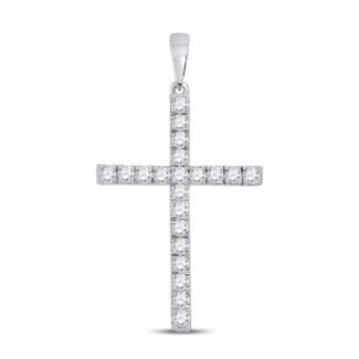 14kt White Gold Womens Round Diamond Cross Pendant 1/2 Cttw